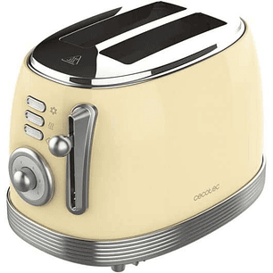 Cecotec Toast & Taste 800 Vintage Light Yellow Tostadora Electrica 850W - 6 Niveles - 2 Ranuras Cortas Extraanchas - Capacidad para 2 Tostadas - Bande