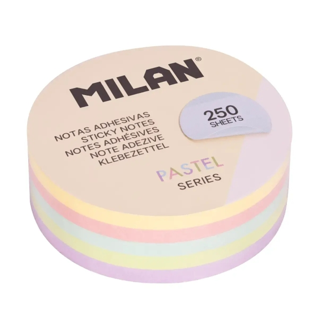 Milan Pastel Bloc de 250 Notas Adhesivas Redondas  Ø 67mm - 50 Notas por Color - Colores Pastel Surtidos 1