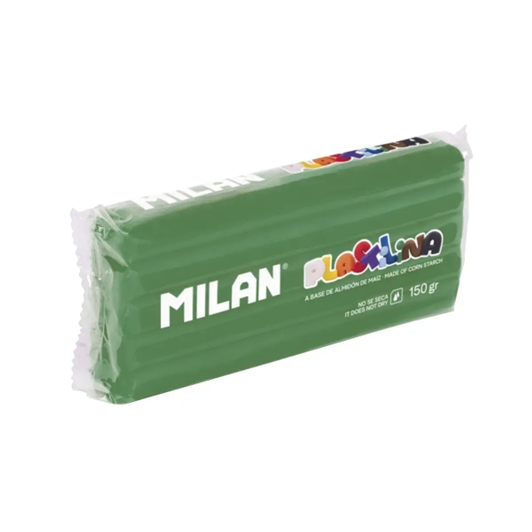 Milan Barra de Plastilina de 150gr - Base de Almidon de Maiz - Sin Gluten - Mezclables - Color Verde 1