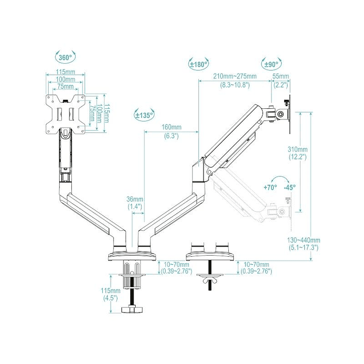 Tooq Soporte mesa DB1334TNR-W 2 brazo 13-34 Blanco 2