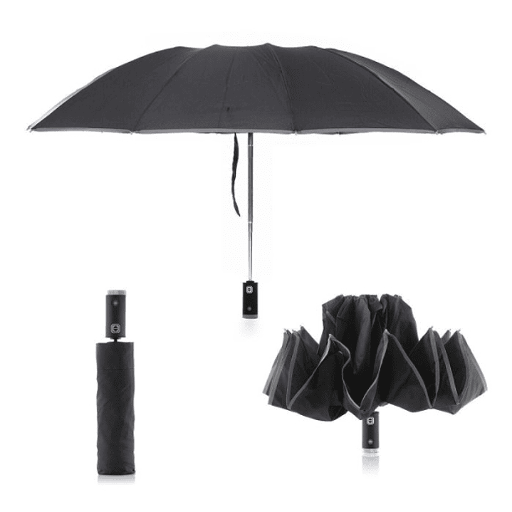 Innovagoods Folbrella Paraguas de Cierre Inverso con Luz LED - Reflectante - Antigoteo - Compacto - Ligero - Color Negro y Gris 1