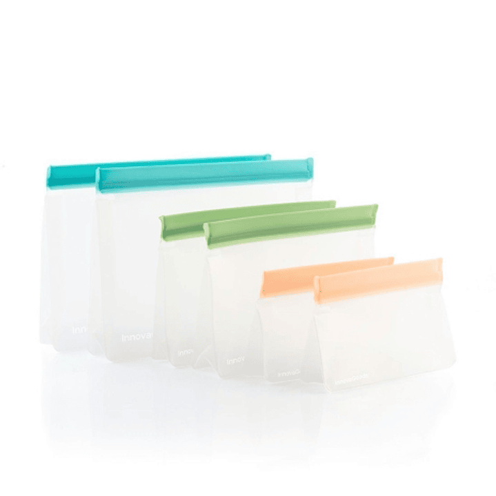 Innovagoods Zags Set de Bolsas Reutilizables Hermeticas - Libre de BPA - Cierre Ziplock - Apto para Liquidos - 3 Formatos - Facil Limpieza - Transpare 1