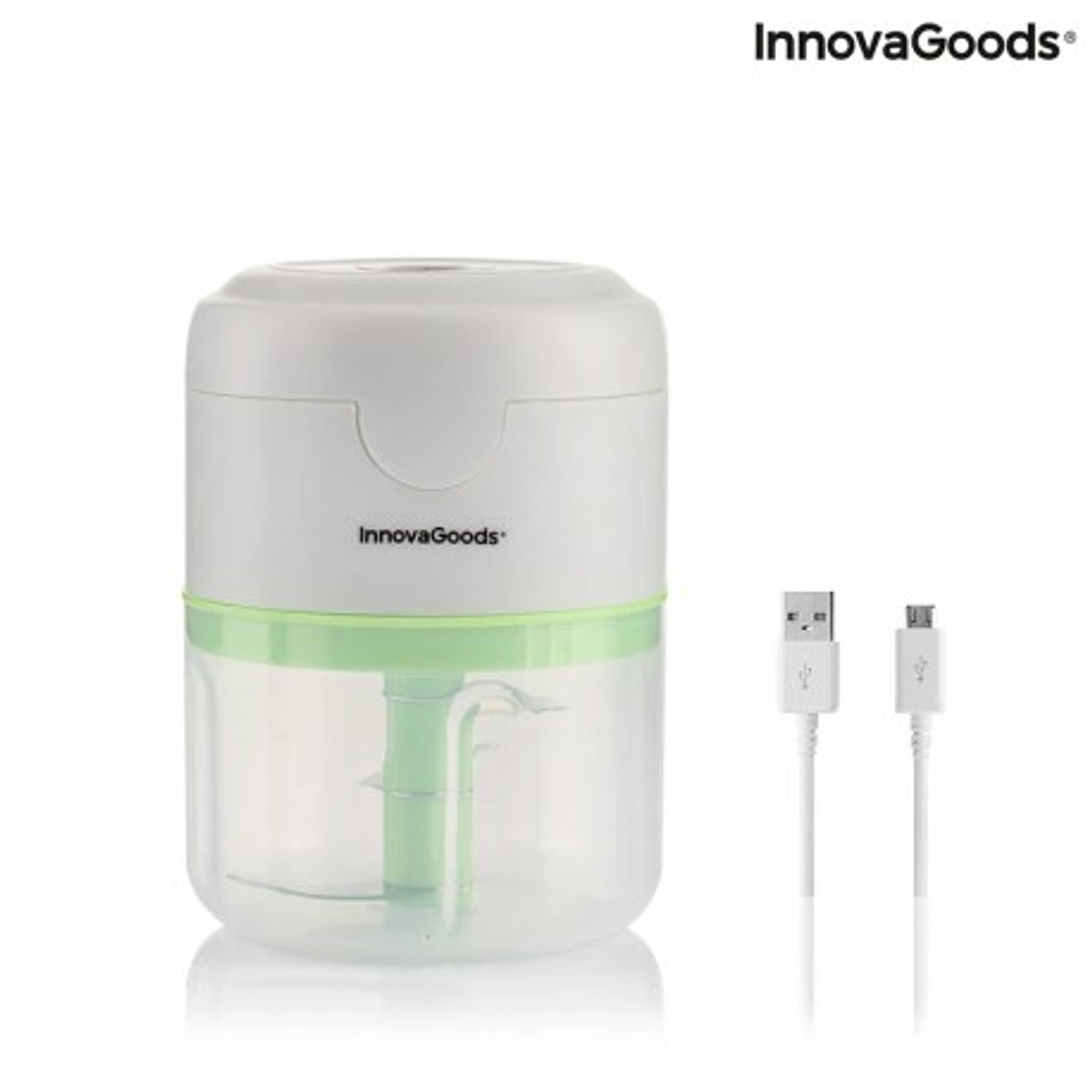 Innovagoods Echoppie Mini Picadora Recargable - Potencia 40W - Capacidad 250ml - Cuchillas de Acero Inoxidable - Bateria de 1300mAh - Velocidad de 30. 1