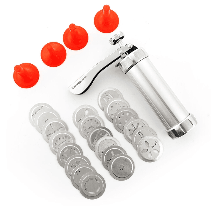 Innovagoods Prekies Maquina para Masa de Galletas 2 en 1 - Manga Pastelera - Incluye Plantillas - Facil Limpieza - Mango Ergonomico - Desmontable - In 1