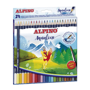 Alpino Aqualine Pack con 24 Lapices de Colores Hexagonales Acuarelables - Mina de 3.3mm - Colores Surtidos