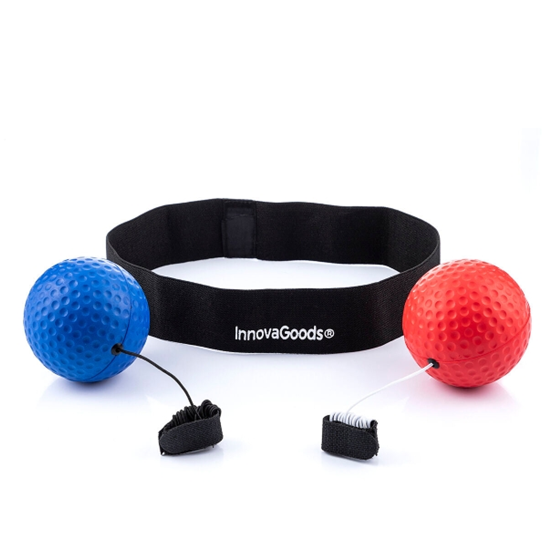 Innovagoods Balxing Set de Pelotas de Entrenamiento de Reflejos - Multifuncion - Incluye 2 Pelotas - Ajustable - Cierre con Velcro - Color Azul y Rojo 1