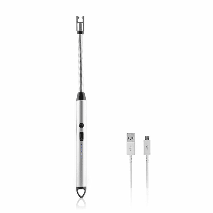 Innovagoods Flecther Encendedor Electrico - Recargable con USB - Flexible 360º - Bloqueo de Seguridad - Indicadores LED - Color Plateado y Negro 1