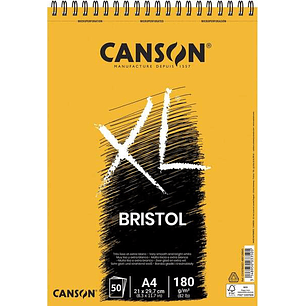 Canson Bloc XL Bristol Extraliso A4 de 50 Hojas 180gr - Acabado Satinado - Muy Resistente - Color Blanco