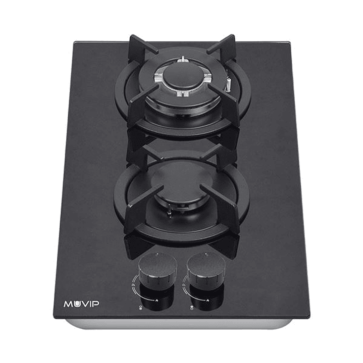 Muvip MV0627 Cocina de Gas Encastrable - 2 Zonas de Coccion de 26cm - Quemador y Soportes de Hierro Fundido - Cristal Templado de Alta Resistencia - S 1