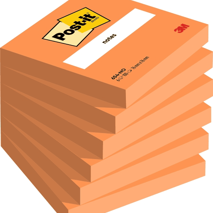 Post-It Pack de 6 Blocs de 100 Notas Adhesivas Reposicionables - Forma Cuadrada - 76x76mm - Color Naranja 1