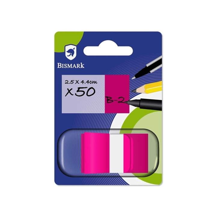 Bismark Dispensador con 50 Marcadores Reposicionables 44 x 25mm - Para Marcar, Señalar o Destacar Informacion - Color Rosa 1