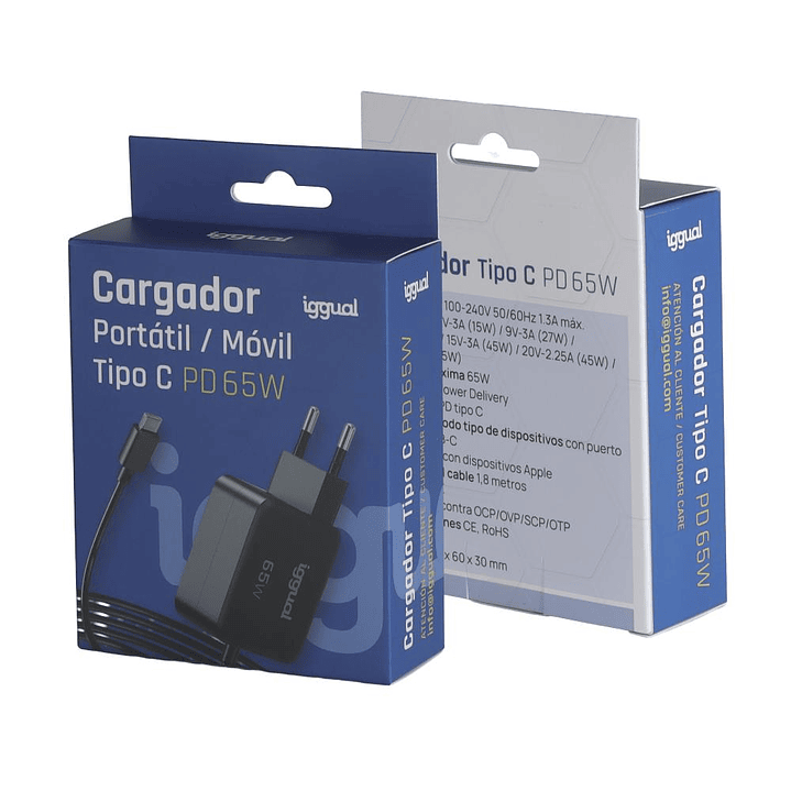 iggual Cargador portátil y móvil tipo C PD 65W 2