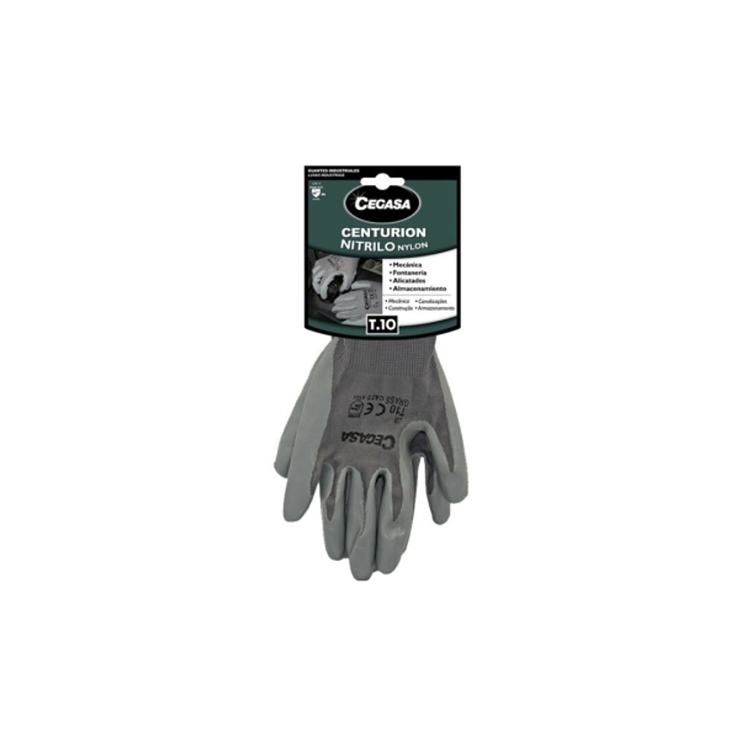 Cegasa Centurion Guantes de Trabajo Talla 10 - Fabricados en Nylon con Recubimiento de Nitrilo en Palma y Dedos - Color Gris 1