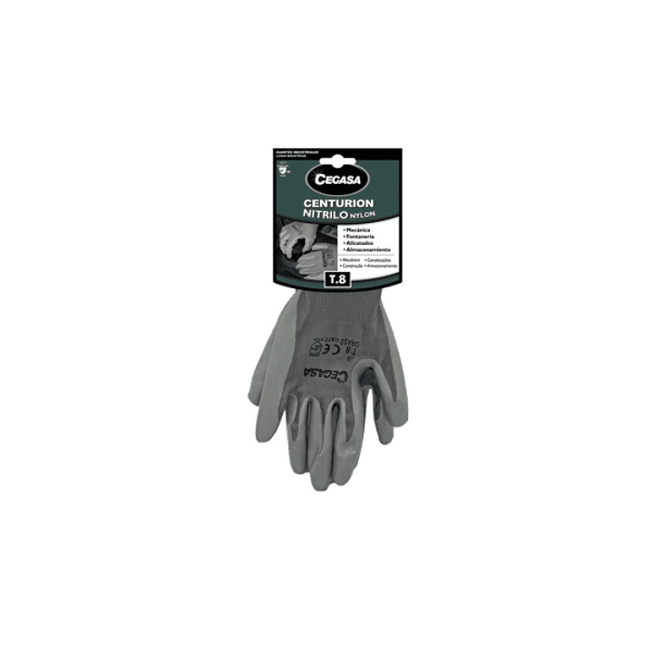 Cegasa Centurion Guantes de Trabajo Talla 8 - Fabricados en Nylon con Recubimiento de Nitrilo en Palma y Dedos - Color Gris 1
