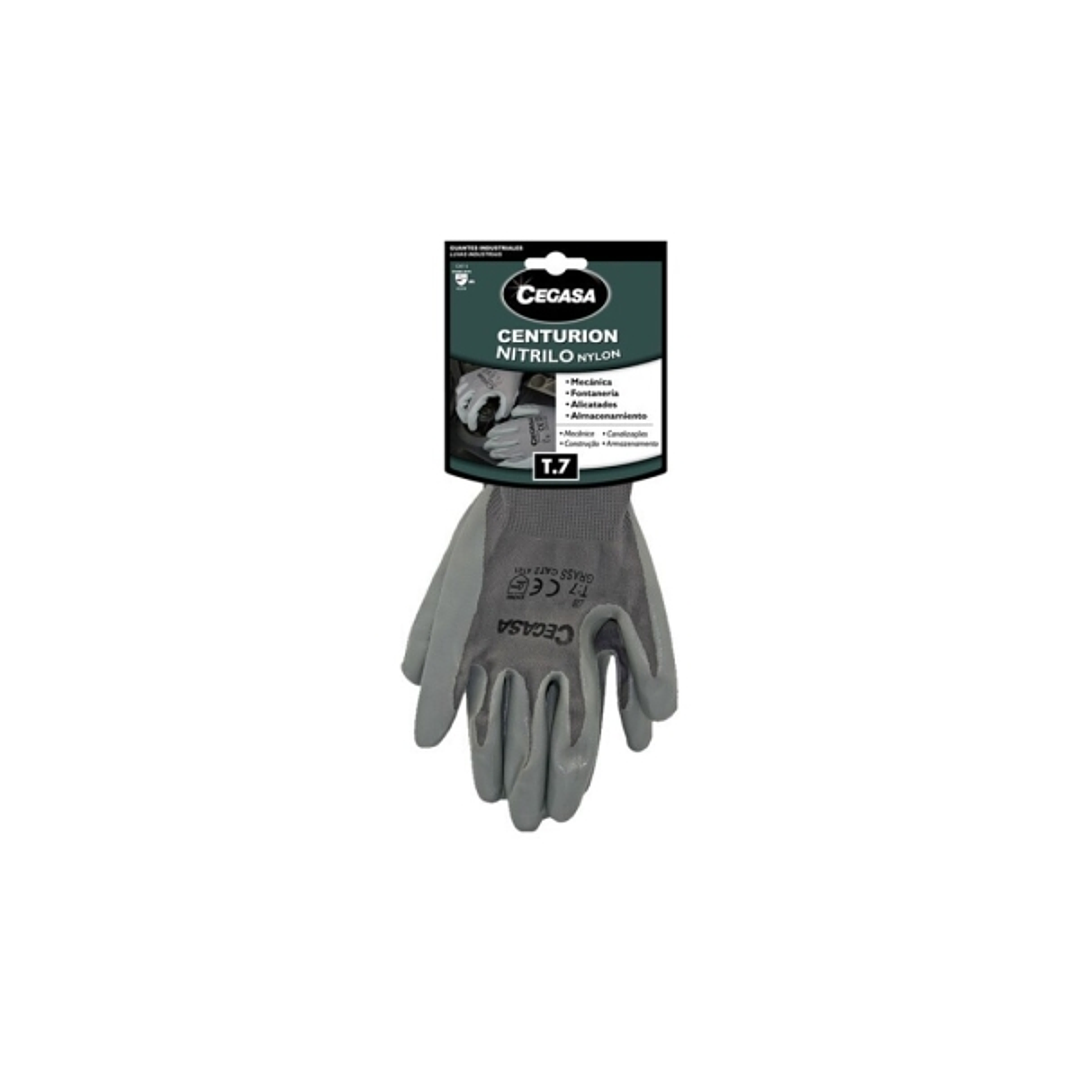 Cegasa Centurion Guantes de Trabajo Talla 7 - Fabricados en Nylon con Recubimiento de Nitrilo en Palma y Dedos - Color Gris 1