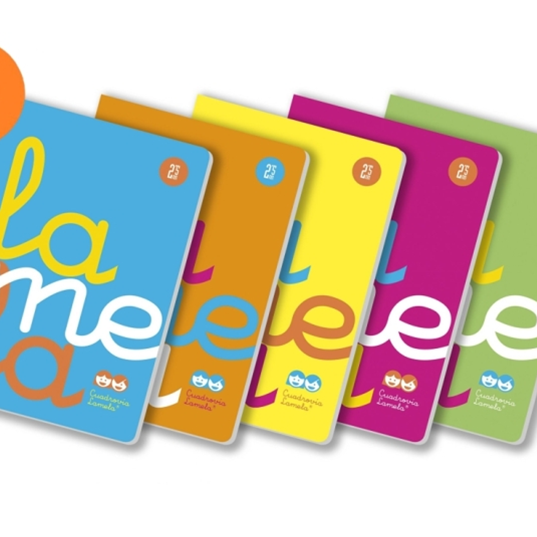 Lamela Pack de 5 Libretas Grapadas con 50 Hojas de 90g/m2 con Margen - Formato A4 - Pauta Cuadrovia de 5mm - Cubierta de Polipropileno Fluorescente -  1
