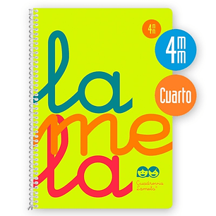 Lamela Cuaderno Espiral con 80 Hojas de 90g/m2 con Margen - Formato Cuarto - Pauta Cuadrovia de 4mm - Cubierta Extra Dura - Papel Offset Blanco Extra 