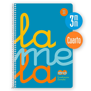 Lamela Cuaderno Espiral con 80 Hojas de 90g/m2 con Margen - Formato Cuarto - Pauta Cuadrovia de 3mm - Cubierta Extra Dura - Papel Offset Blanco Extra 