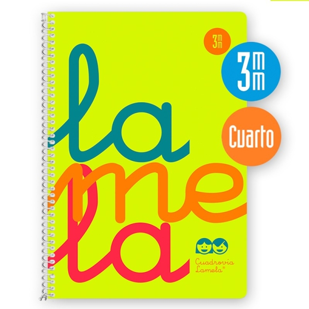 Lamela Cuaderno Espiral con 80 Hojas de 90g/m2 con Margen - Formato Cuarto - Pauta Cuadrovia de 3mm - Cubierta Extra Dura - Papel Offset Blanco Extra  1