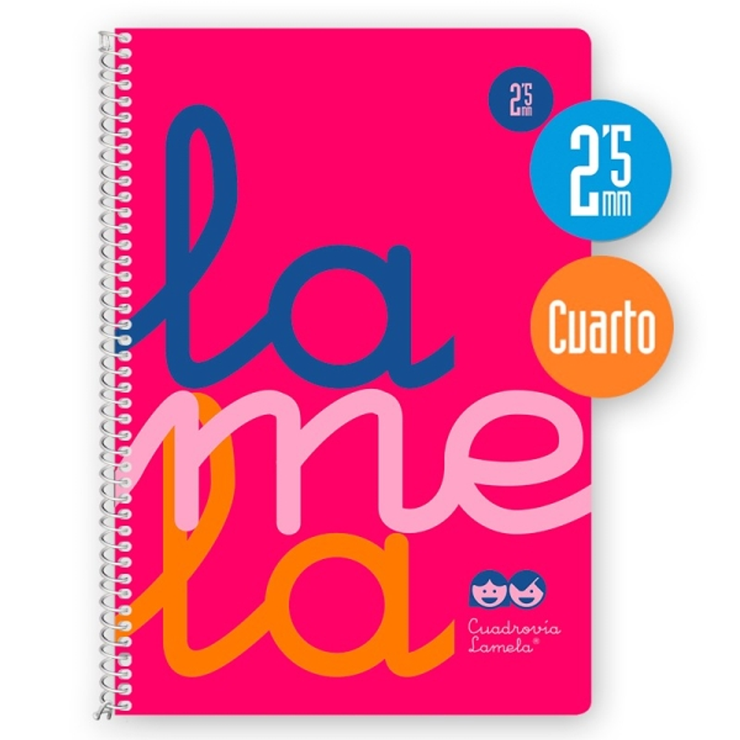 Lamela Cuaderno Espiral con 80 Hojas de 90g/m2 con Margen - Formato Cuarto - Pauta Cuadrovia de 2.5mm - Cubierta Extra Dura - Papel Offset Blanco Extr 1