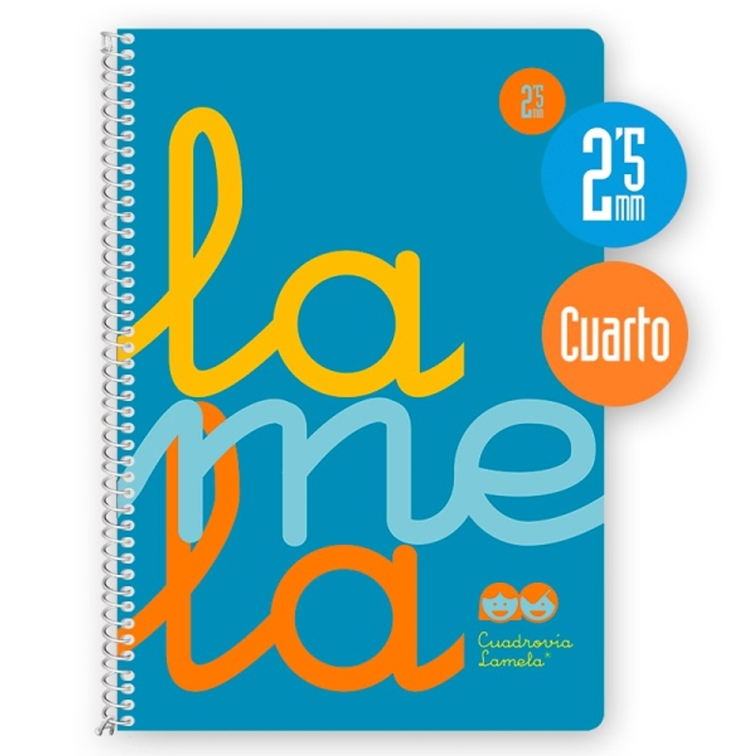 Lamela Cuaderno Espiral con 80 Hojas de 90g/m2 con Margen - Formato Cuarto - Pauta Cuadrovia de 2.5mm - Cubierta Extra Dura - Papel Offset Blanco Extr 1