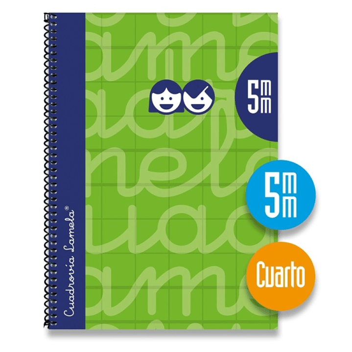 Lamela Cuaderno Espiral con 80 Hojas de 70g/m2 con Margen - Formato Cuarto - Pauta Cuadrovia de 5mm - Cubierta Extra Dura - Papel Offset Blanco Extra  1
