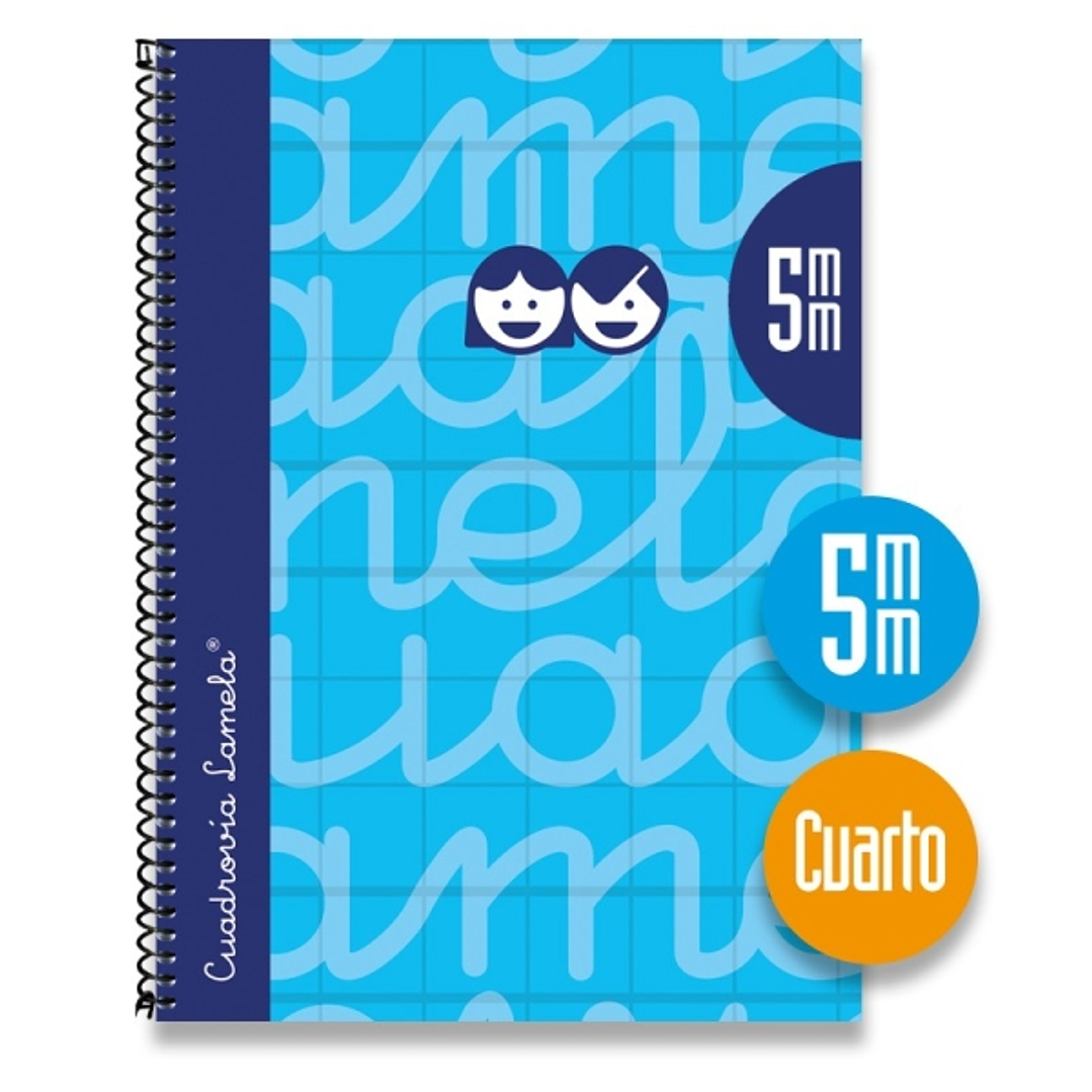 Lamela Cuaderno Espiral con 80 Hojas de 70g/m2 con Margen - Formato Cuarto - Pauta Cuadrovia de 5mm - Cubierta Extra Dura - Papel Offset Blanco Extra  1