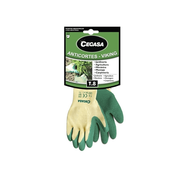 Cegasa Viking Guantes de Trabajo Anticortes Talla 8 - Fabricados en Algodon con Recubimiento de Latex Rugoso en Palma y Dedos - Color Verde 1