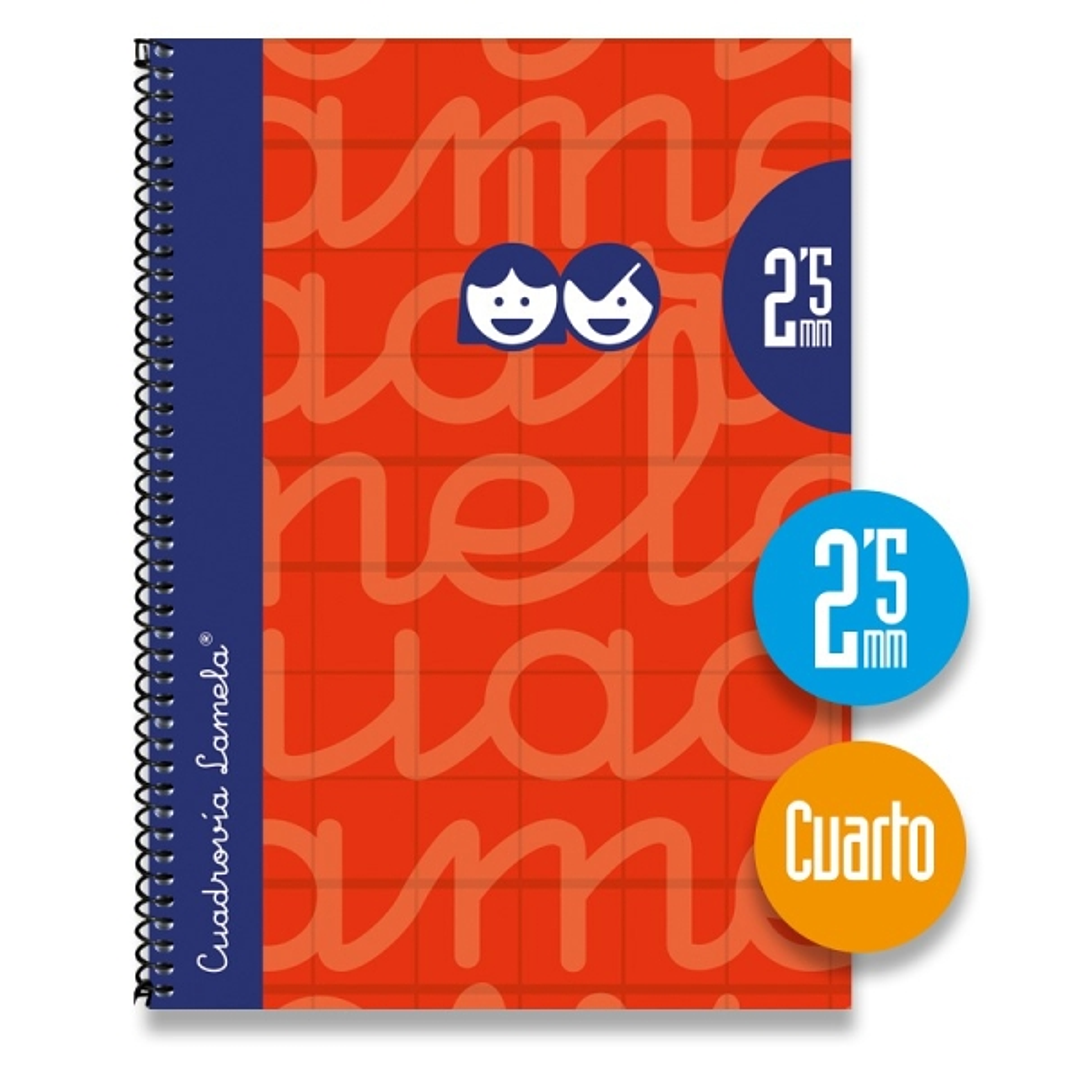 Lamela Cuaderno Espiral con 80 Hojas de 70g/m2 con Margen - Formato Cuarto - Pauta Cuadrovia de 2.5mm - Cubierta Extra Dura - Papel Offset Blanco Extr 1