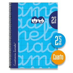 Lamela Cuaderno Espiral con 80 Hojas de 70g/m2 con Margen - Formato Cuarto - Pauta Cuadrovia de 2.5mm - Cubierta Extra Dura - Papel Offset Blanco Extr