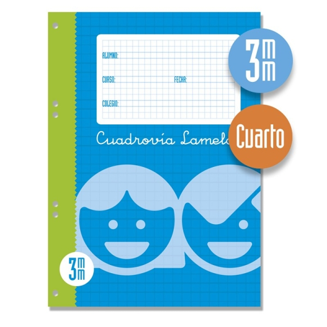 Lamela Recambio para Anillas con 100 Hojas de 70g/m2 con Margen - Formato Cuarto - Pauta Cuadrovia de 3mm - Papel Offset Blanco Extra - Color Azul 1