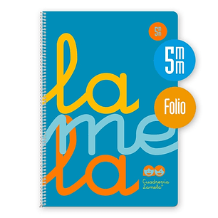Lamela Cuaderno Espiral con 80 Hojas de 90g/m2 con Margen - Formato Folio - Pauta Cuadrovia de 5mm - Cubierta de Polipropileno - Papel Offset Blanco E