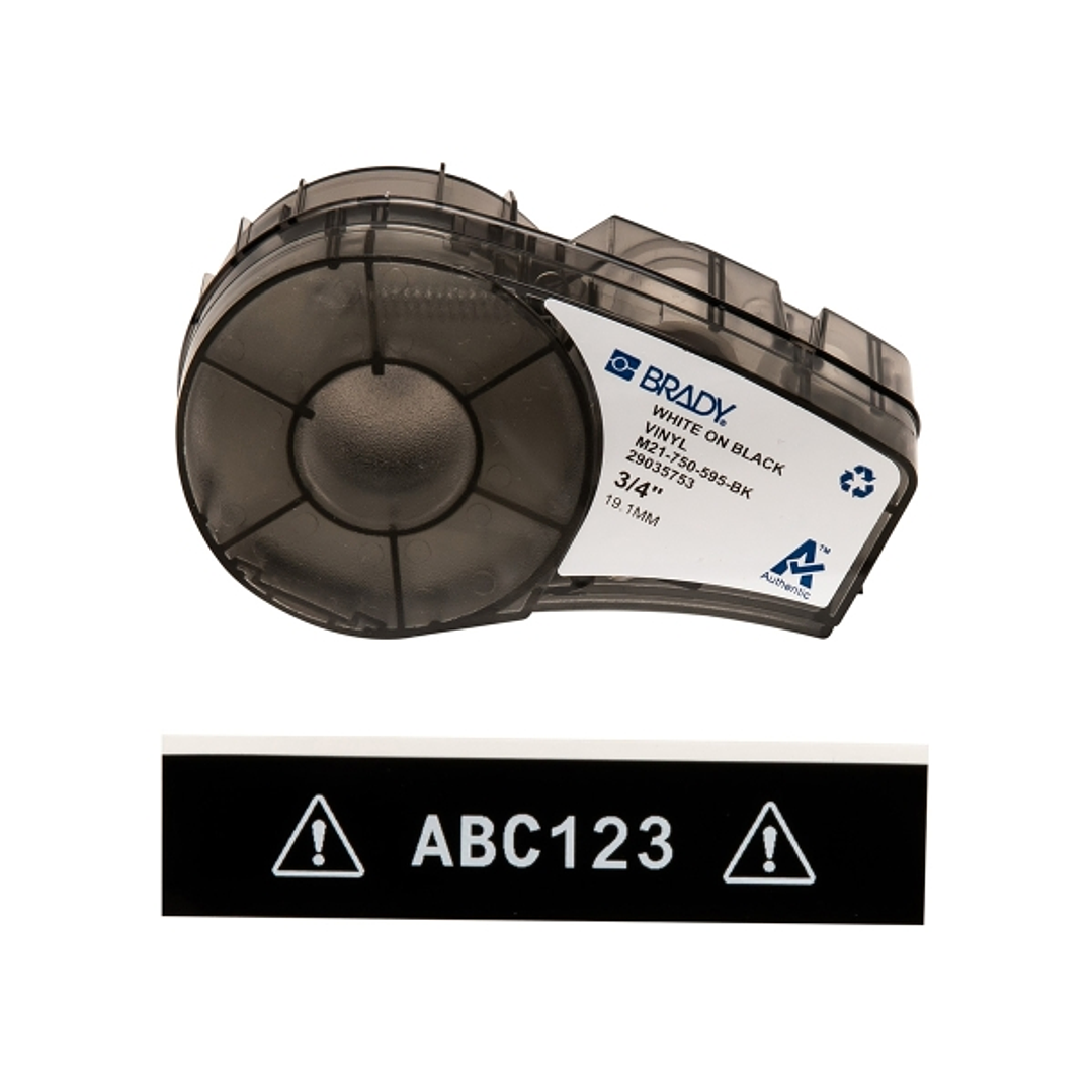 Brady M21-750-595-BK Cinta de Etiquetas Original Vinilo - Texto Blanco sobre Fondo Negro - Ancho 19,1mm x 6,40m 1