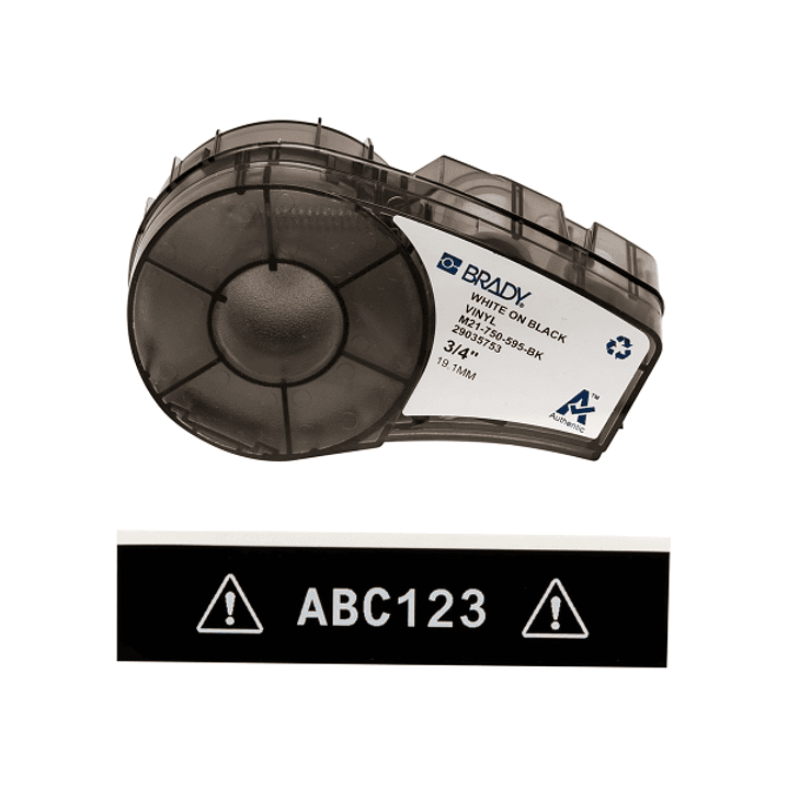 Brady M21-750-595-BK Cinta de Etiquetas Original Vinilo - Texto Blanco sobre Fondo Negro - Ancho 19,1mm x 6,40m 1