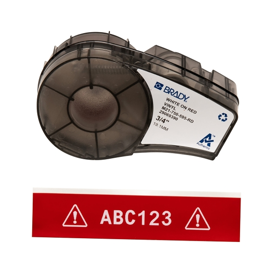 Brady M21-750-595-RD Cinta de Etiquetas Original Vinilo - Texto Blanco sobre Fondo Rojo - Ancho 19,1mm x 6,40m 1