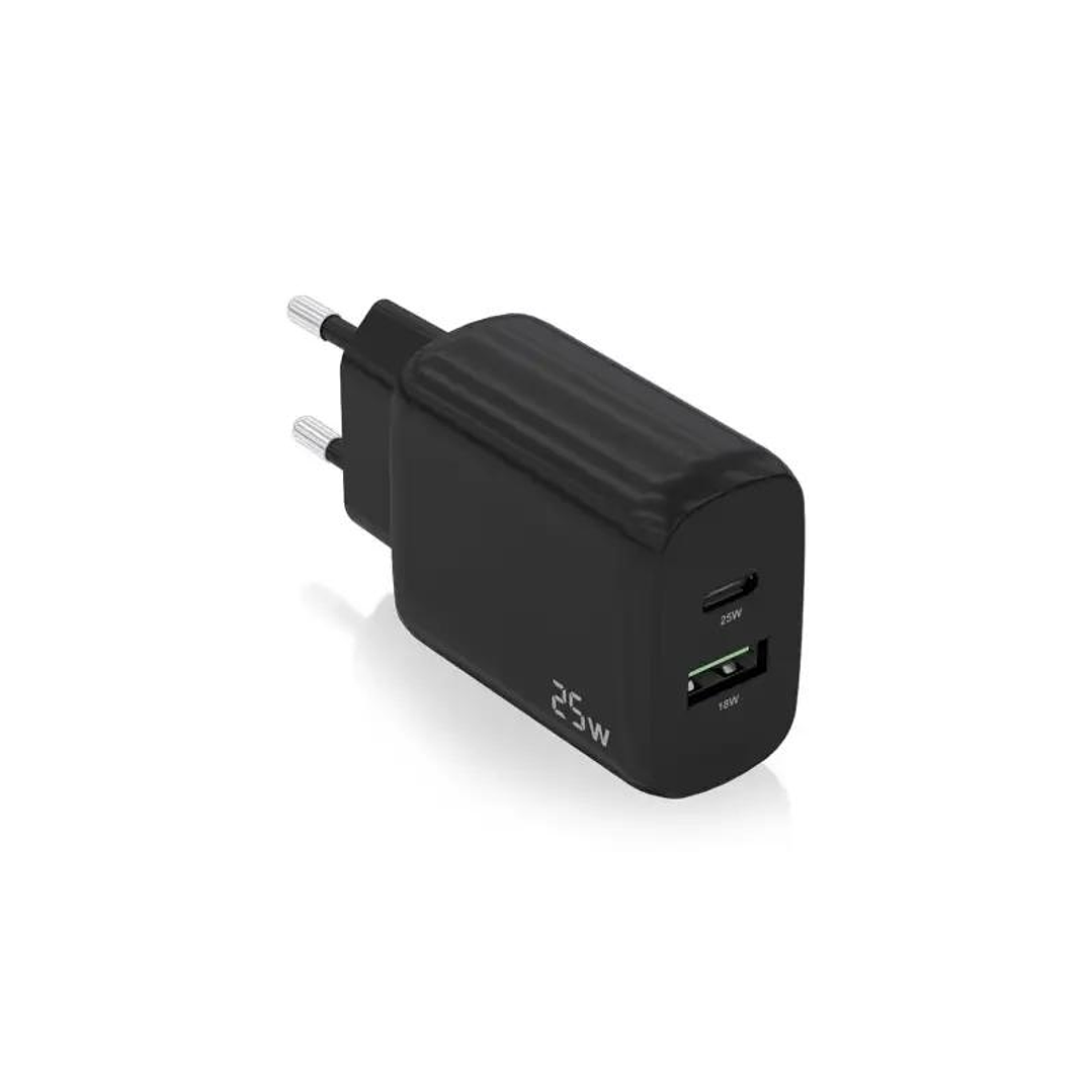 Aisens Cargador USB-C PD3.0 USB-A QC3.0 25W Negro 1