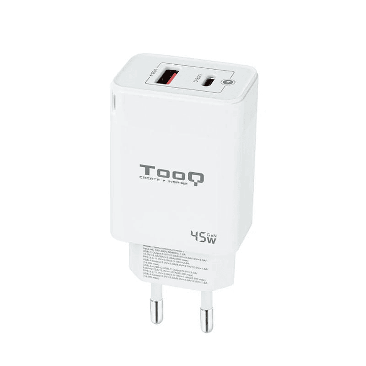 Tooq Cargador pared GAN USB-C/PD+USB-A/QC 45W 1