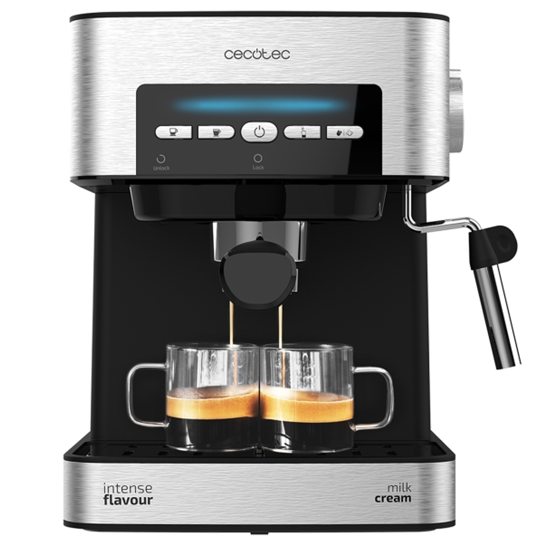 Cecotec Power Espresso 20 Matic Cafetera Expresso con Vaporizador - Capacidad 1.5L - Presion 20bar - Deposito de 1.5L - Acero Inoxidable - Vaporizador 1