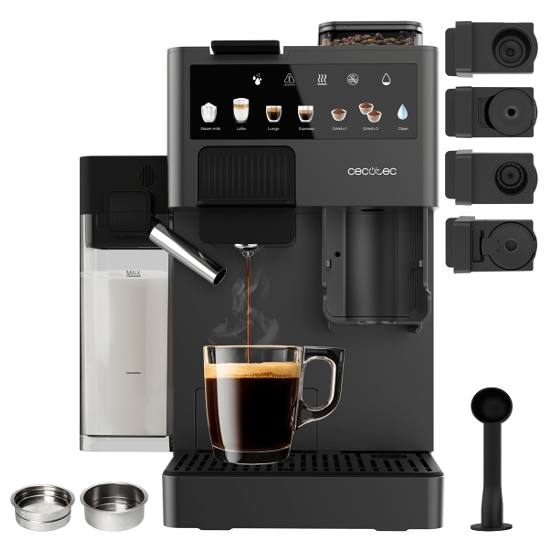 Cecotec Freestyle Grind and Latte Cafetera Expresso Compatible con Capsulas - 1400W - Presion 20bar - Deposito de 1.6L - Capacidad 40g de Cafe - Tanqu 1