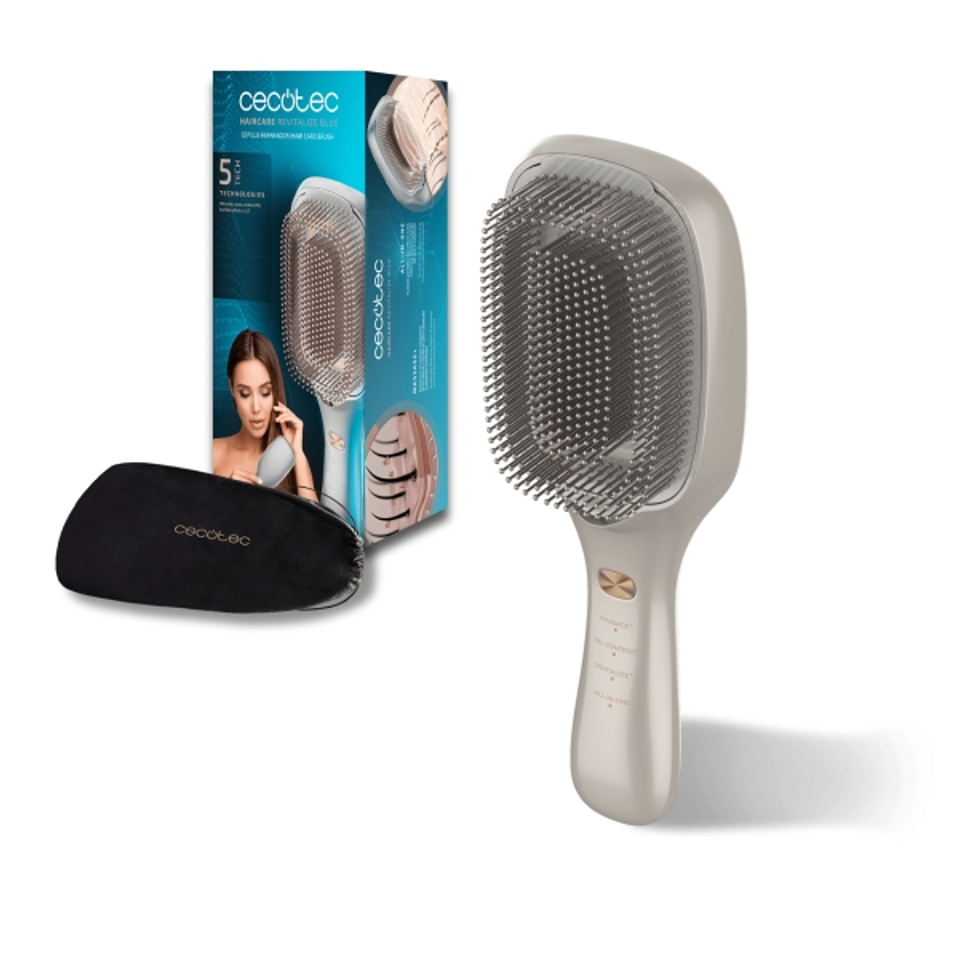 Cecotec HairCare Revitalize Champagne Cepillo Reparador - Microcorrientes EMS - Luz LED - Iones Negativos - Laser de Baja Potencia Lllt - Masaje por V 1