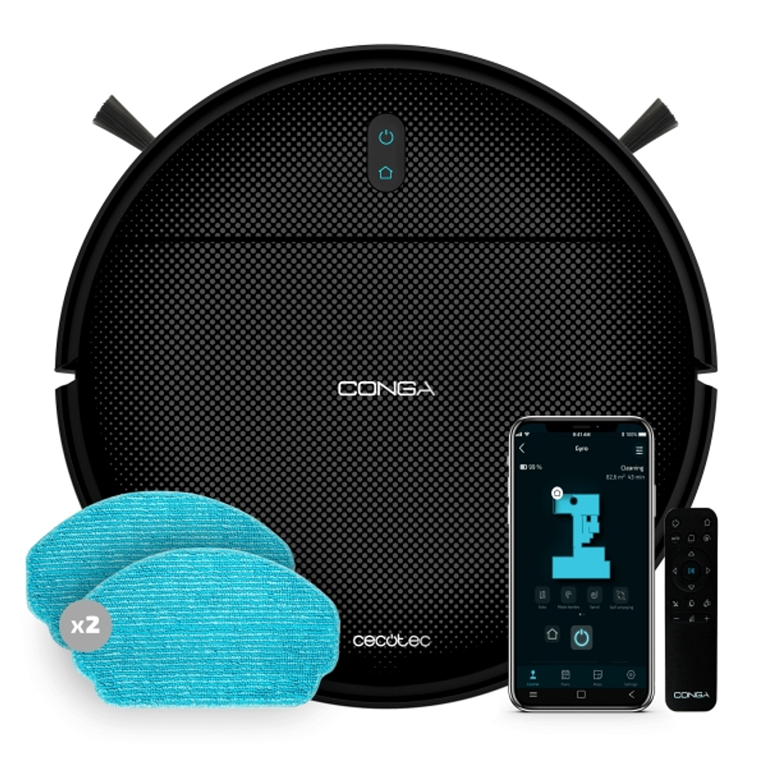 Cecotec Conga 999 Map X-Treme Robot Aspirador con 2 Cepillos Laterales - Navegacion Giroscopica - Bluetooth - Autonomia 120min - Succion 2kPa - Incluy 1