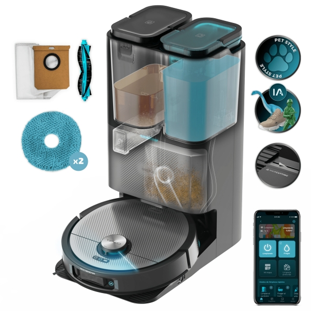 Cecotec Conga 20090 ProAI InfinitySoap Cut and Spa Robot Aspirador con Base de Autovaciado - Bluetooth - Autonomia hasta 160min - Succion 8kPa - Depos 1