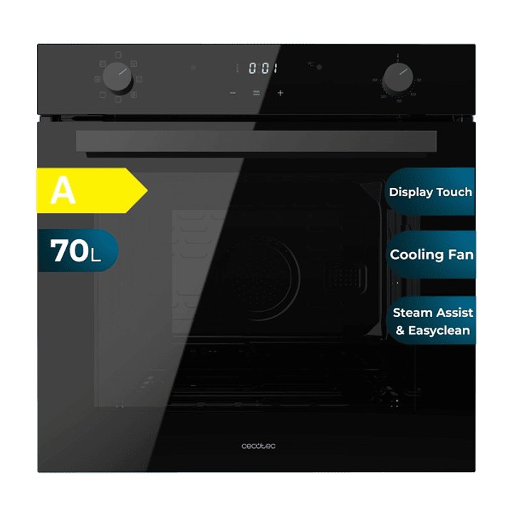 Cecotec Bolero Hexa M226001 Glass Black A Horno Multifuncion Integrable - Potencia 2800W - Capacidad 70L - Control Tactil - Puerta Triple de Cristal - 1