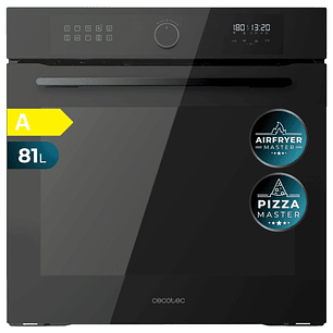 Cecotec Bolero Hexa AF316000 Glass Black A Horno Integrable - Capacidad 81L - Temperatura Regulable - Piedra para Pizzas de 35cm - Guias Telescopicas 