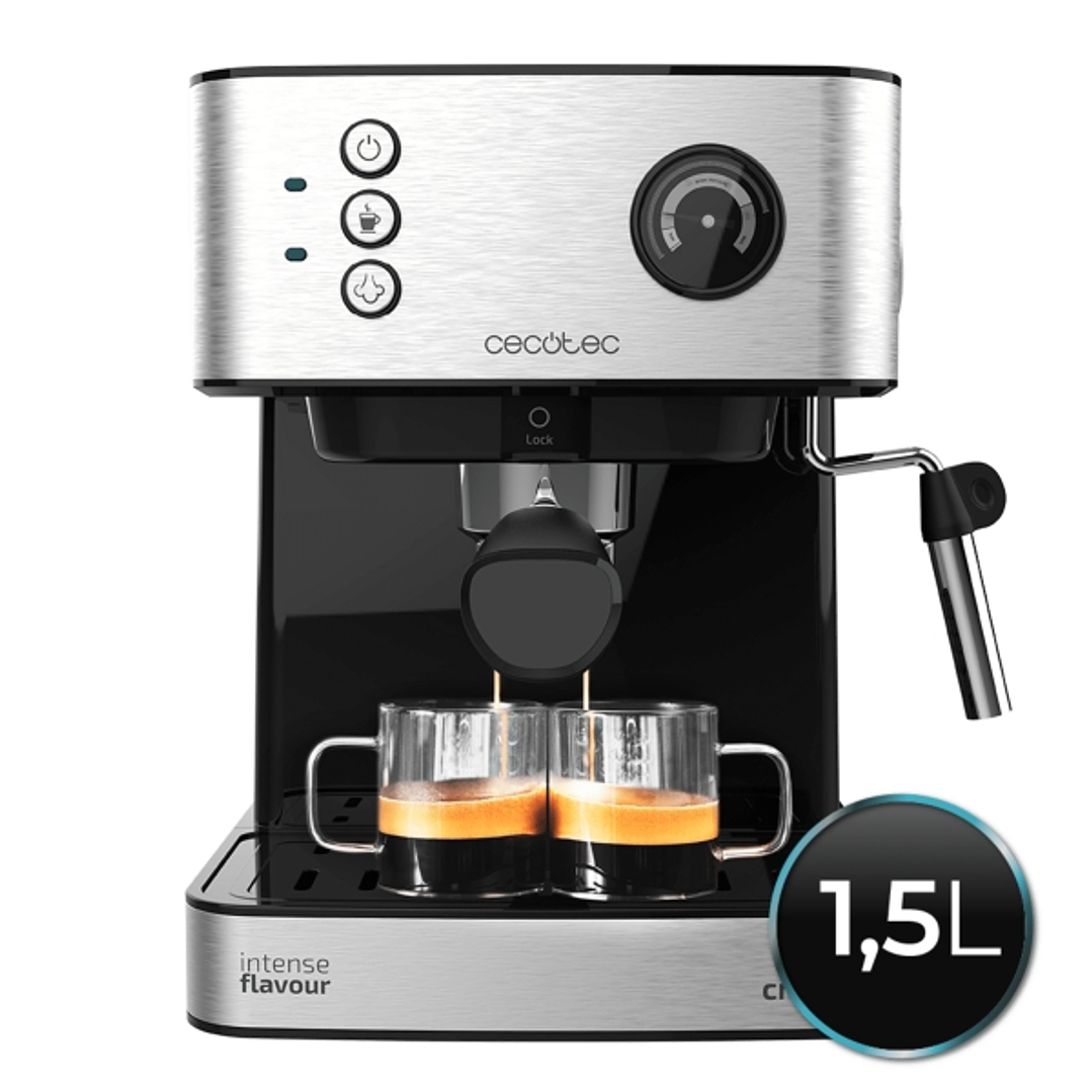 Cecotec Power Espresso 20 Professionale Cafetera Expresso con Vaporizador - Capacidad 1.5L - Presion 20bar - Deposito de 1.5L - Acero Inoxidable - Vap 1