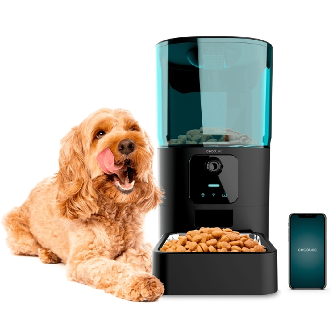 Cecotec Pumba 6000 Purrfect Meal Smart Vision Comedero Automatico para Mascotas con Microfono - Capacidad 6L - Cuenco de Acero Inoxidable - WiFi - Con 1