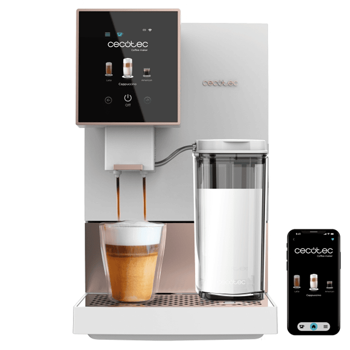 Cecotec Cremmaet Compactccino Connected White Rose Cafetera Expresso Automatica - Capacidad 150g de Cafe - Presion 19bar - Deposito de 1.1L - WiFi - T 1