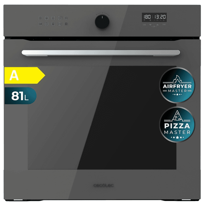 Cecotec Bolero Hexa AF316000 Glass Grey A Horno Integrable - Capacidad 81L - Temperatura Regulable - Piedra para Pizzas de 35cm - Guias Telescopicas - 1