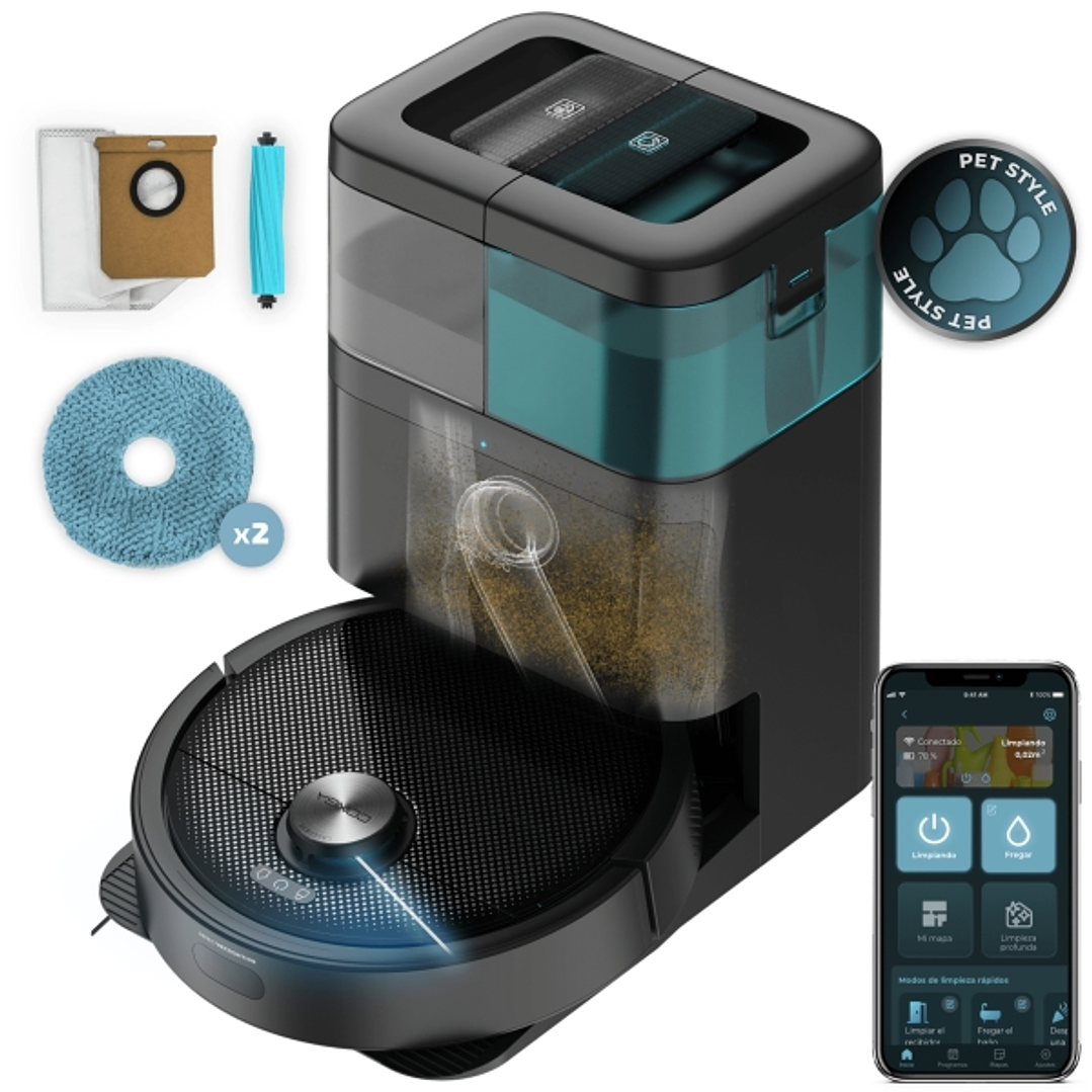 Cecotec Conga 15090 SpinArm Home and Wash Robot Aspirador con Base de Autovaciado - Tanques de Polvo y Agua - Bluetooth - Autonomia hasta 160min - Suc 1