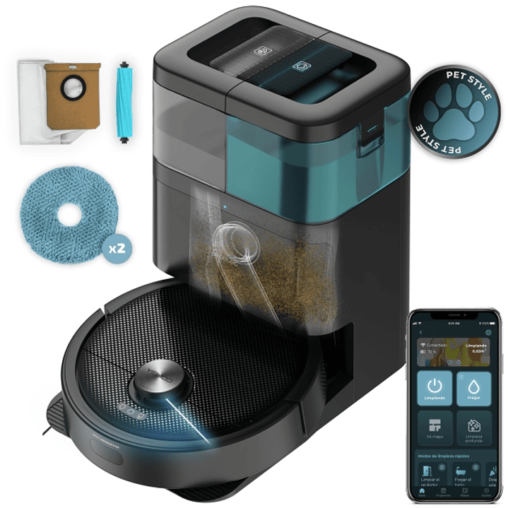 Cecotec Conga 15090 SpinArm Home and Wash Robot Aspirador con Base de Autovaciado - Tanques de Polvo y Agua - Bluetooth - Autonomia hasta 160min - Suc 1